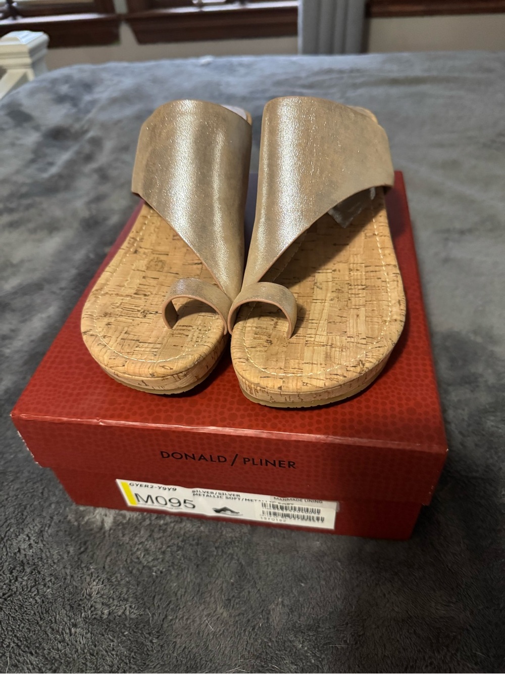 Donald J. Pliner Metallic Taupe Cork Wedge Slide Sandals